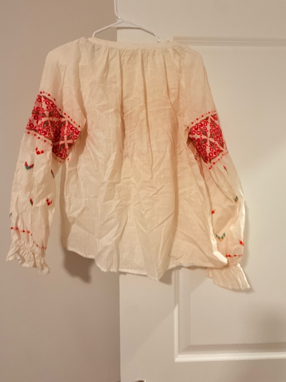 Savanna Jane Cream Peasant Blouse with Red & Green Embroidery - Picture 6 of 6